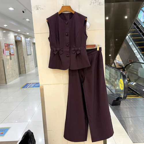 51111-BJS26蝴蝶结马甲两件套裤