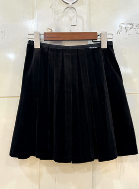 HongQiangWei 9848 时尚字母松紧高腰压褶防走光丝绒半身裙短裙秋