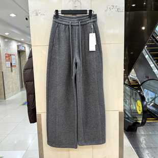 33-9911 时尚抽绳松紧腰加绒加厚羊毛呢休闲裤弯刀裤女裤欧货冬装