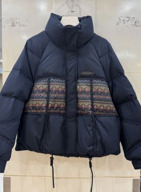 芸芳媛25Y3061 欧货冬装2025新款时尚复古菱形花拼接立领短羽绒服