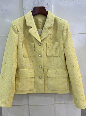 墨雪MX26167 雪花点亮片醋酸天丝西装领小香风短外套欧货春装2026