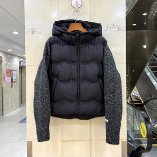 6215 欧货冬装2026新款时尚毛线针织拼接袖连帽休闲短装羽绒服女
