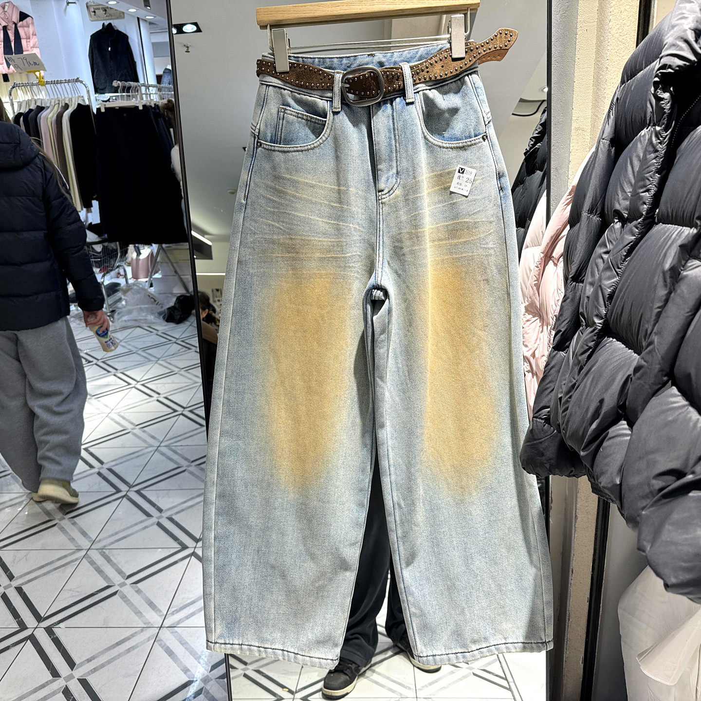 3518-1加绒直筒牛仔休闲裤