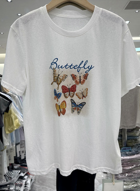 YGSP 3790 欧洲站夏季新款2026时尚舒适卡通钉珠小蝴蝶T恤上衣女