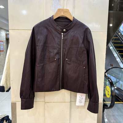 CZ25610拉链立领休闲皮衣外套