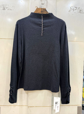 赫琳娜1705 领口袖口重工钉珠立领加绒羊毛针织T恤打底衫上衣冬装