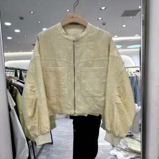 夹克外套春装 复古提花休闲短装 拉链圆领泡泡灯笼袖 依歌贝诺2639