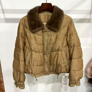 女 下摆抽绳水貂毛翻领休闲减龄高端短鹅绒羽绒服冬装 QX265 25158