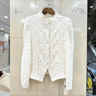 欧洲站冬装 小衫 木耳边立领加绒加厚植绒蕾丝衬衣法式 赫琳娜1805