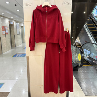 千秀丽人8821 休闲直筒裤 运动两件套春装 2026 双拉链连帽卫衣开衫