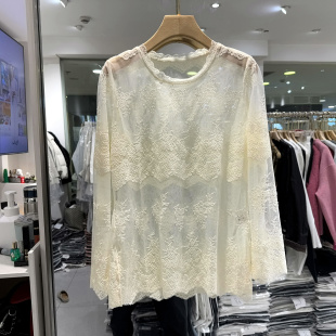 欧洲站春装 长袖 2026新款 性感透视蕾丝小衫 上衣睫毛花 时尚 26C9255