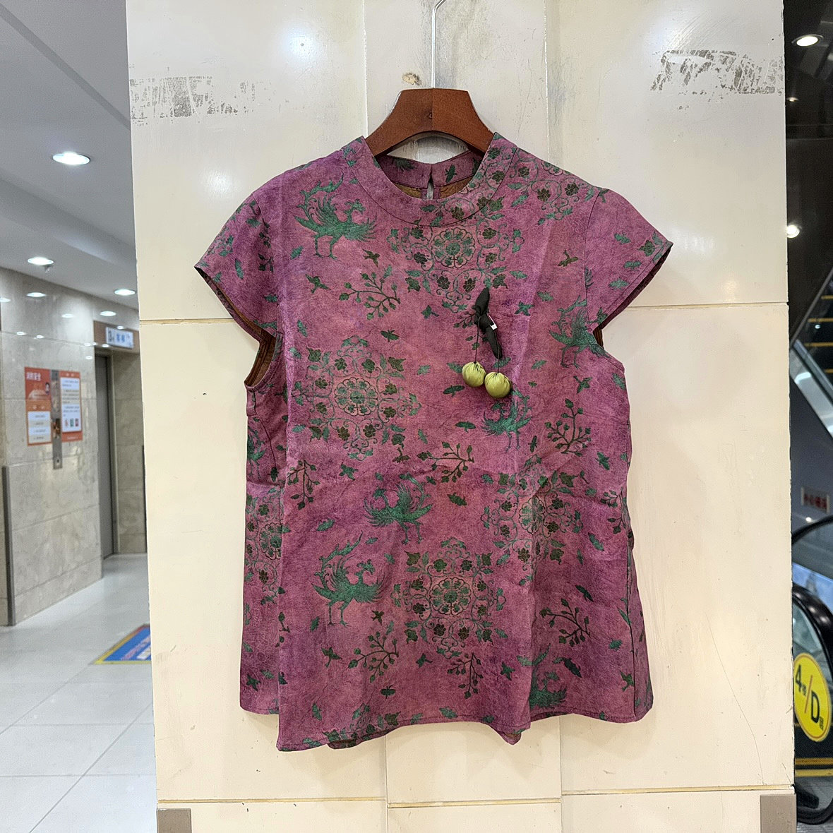 L69182 吊坠胸针立领复古提花国风休闲A字短装人丝香云纱衬衫夏装
