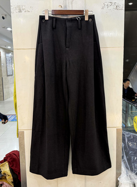 8887 欧洲站冬2025两纽扣压褶高腰高端桑蚕丝牦牛绒加厚直筒裤女