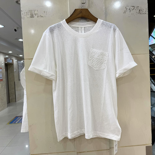 33-8100蕾丝刺绣口袋休闲T恤