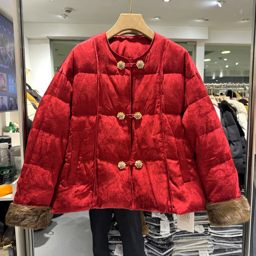 凡爱8623水貂毛袖口短羽绒服