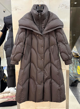 YRF-85160 大盆立领假两件水波纹斗篷A字加厚长款羽绒服欧货冬装