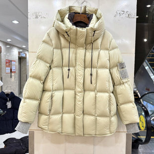 欧莎洛25W6666 飘带连帽休闲减龄厚轻奢小个鹅绒羽绒服 针织收口袖