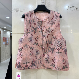 盘扣圆领重工刺绣花两面穿宋锦国风马甲外套春装 虹千丽Q5501 时尚