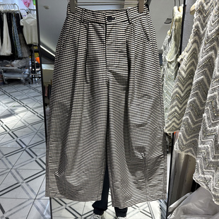 宝蓝坞87835 一粒扣后松紧格纹天丝九分萝卜裤女裤欧货夏装