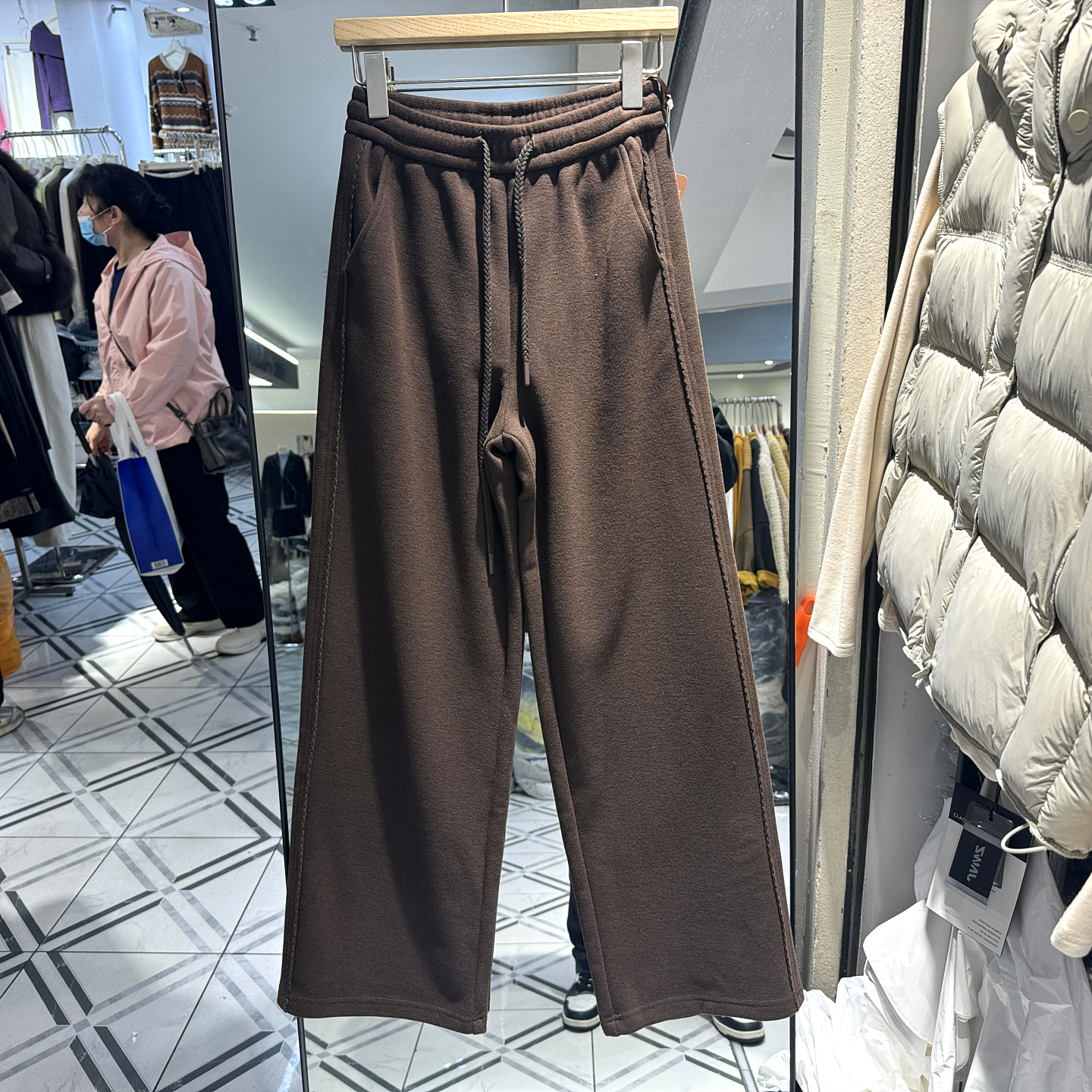 6839-1加绒保暖纯色羊毛休闲裤