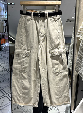 HTZ 66195-1 时尚腰带高腰休闲宽松舒适工装弯刀裤女裤欧货夏装女