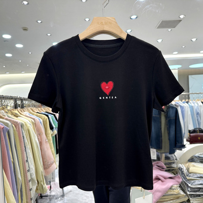 YGSP3609简约爱心刺绣T恤上衣
