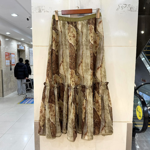 80172-1复古花色A字中长半身裙