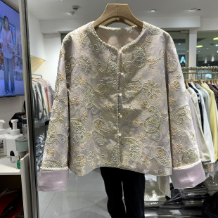 凡爱6038 女 订珍珠边圆领复古腰果花刺绣国风洋气短外套欧货春装