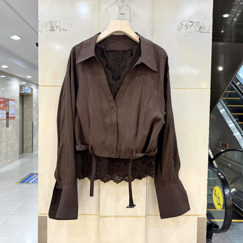 8817蕾丝内搭两件套衬衫