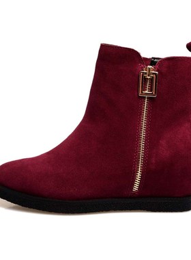 KUUKI高琪包邮女靴绒面牛皮面薄绒里圆头内增休闲短筒时装靴75565