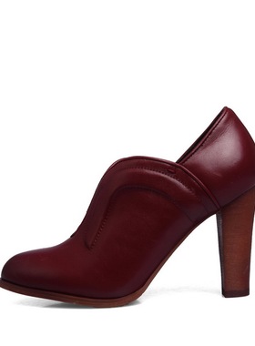 KUUKI/高琪OL通勤纯色套脚尖头锥形高跟牛皮擦色皮满帮单鞋94456