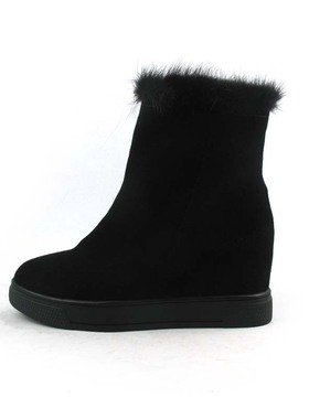 KUUKI高琪包邮短筒女靴圆头内跟高中跟真皮牛猄皮面绒里休闲74653