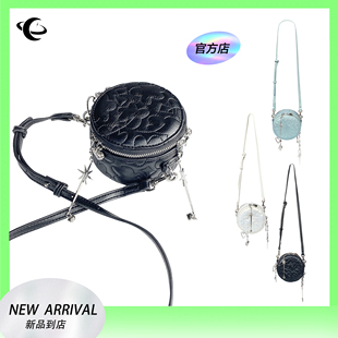 斜跨甜酷风小包包 饰绣花小圆包 chaos monster小众原创包多链条装