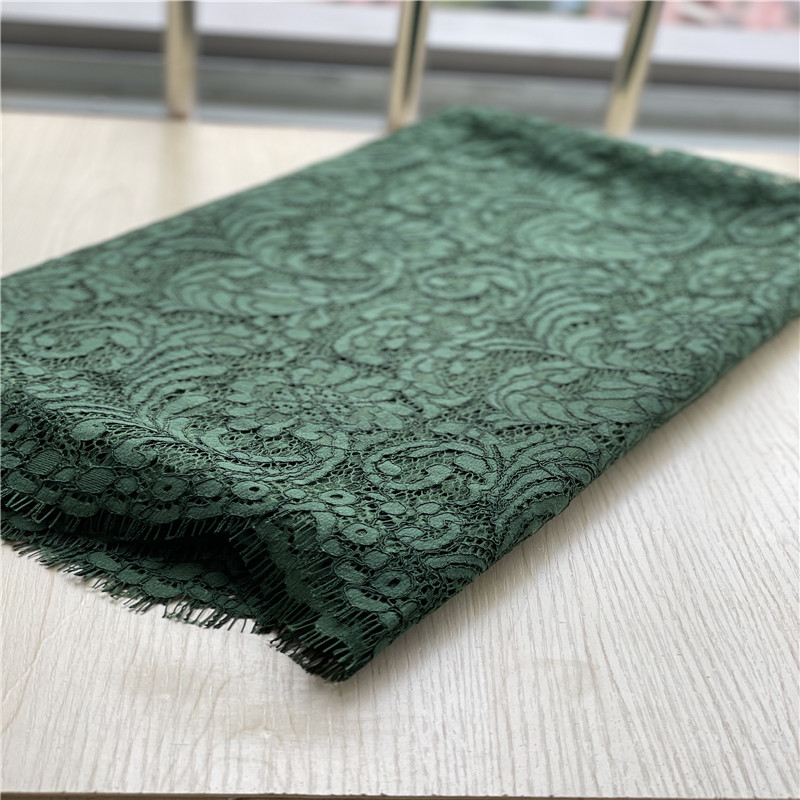 出口夏款垂软睫毛细车骨蕾丝面料 B家走秀款连衣裙布料 墨绿色