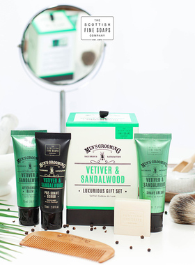 Scottish Fine Soaps-香根草檀香须前须后男士旅行剃须护理四件套