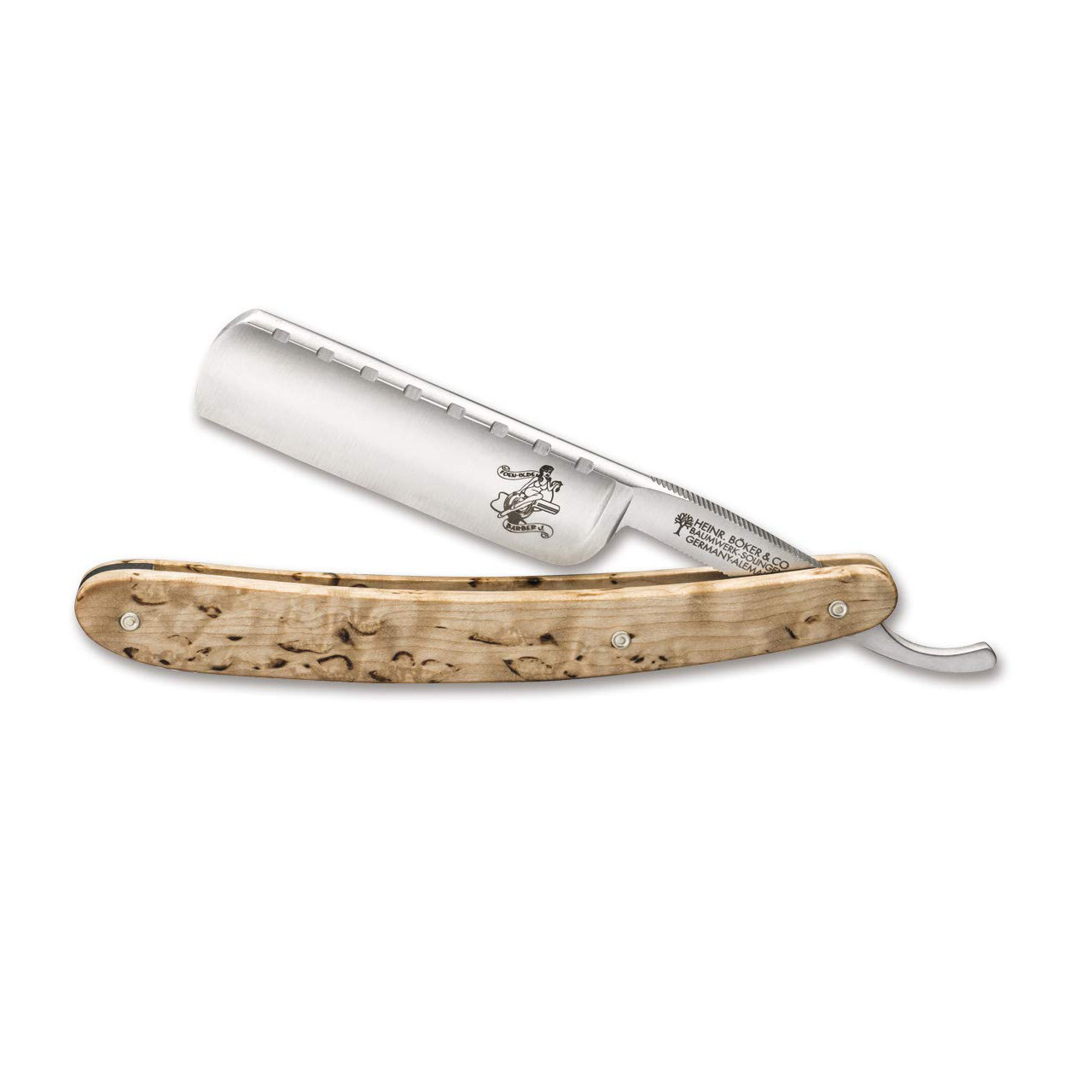 Boker-德国索林根 Barber-J 6/8 碳钢直刃剃须理发刀 皱纹桦木柄
