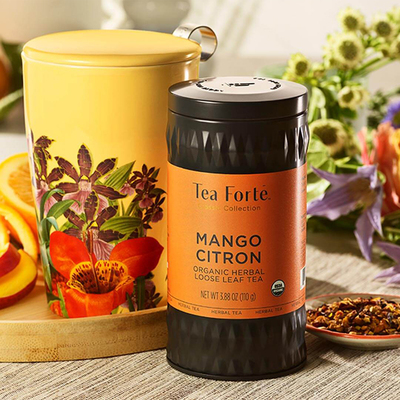 Tea Forte-芒果柚子桃子有机草本茶可冲泡35至50杯罐装茶叶110g