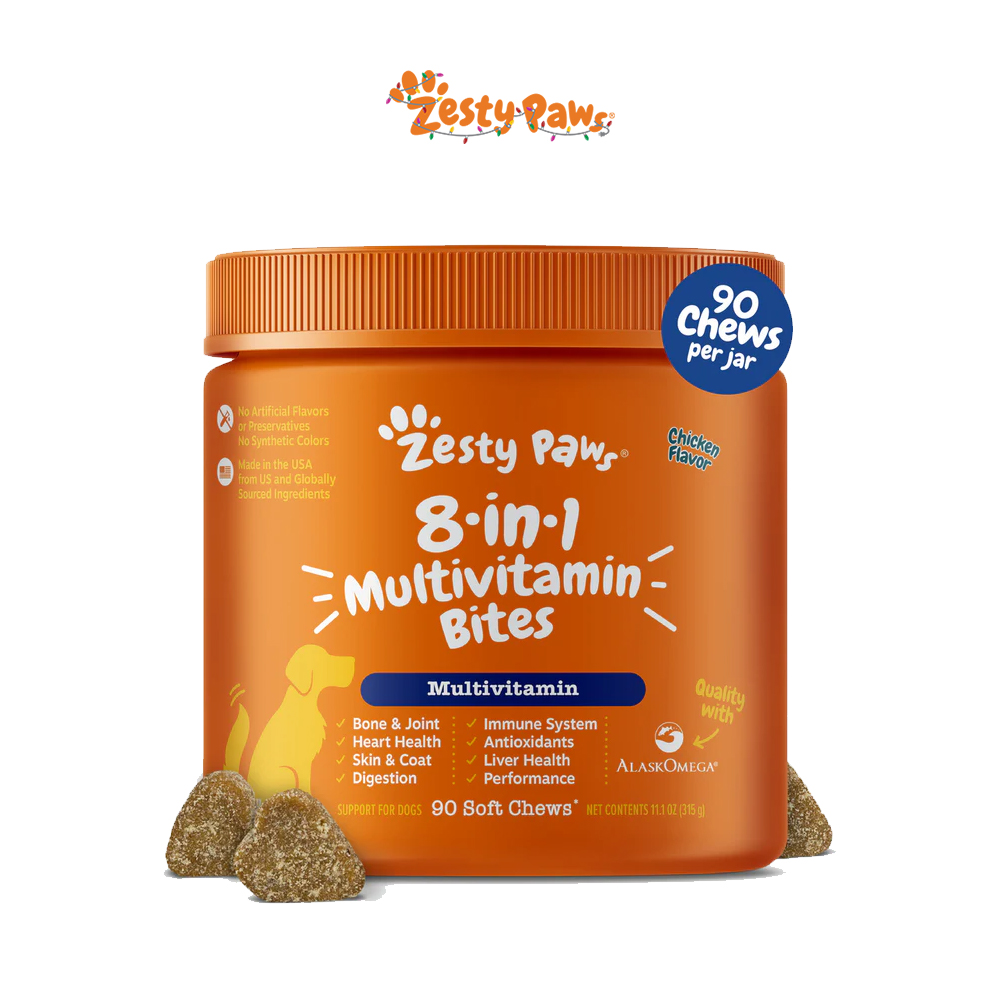 Zesty Paws-含葡萄糖胺软骨素益生菌呵护关节狗狗8合1复合维生素