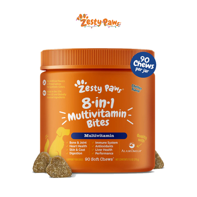 Zesty Paws-含葡萄糖胺软骨素益生菌呵护关节狗狗8合1复合维生素