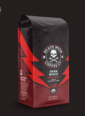 Death Wish-死亡之愿超浓烈高咖啡因中深度烘焙纯黑咖啡豆453g