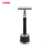 黑檀木手柄不锈钢手动双刃安全剃须刀支架套装 Feather 日本羽毛