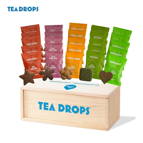 Tea drops-天然速溶茶滴压缩茶混合口味豪华桐木礼盒热茶凉茶25粒