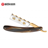 24K镀金 Boker 天然牛角柄直刃理发剃须刀 碳钢刀片 全球限量