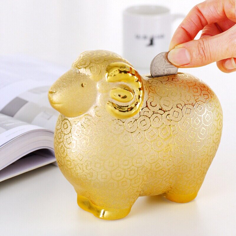 招财羊年摆件金色大号小号储蓄罐陶瓷创意存钱罐可爱卡通羊工艺品