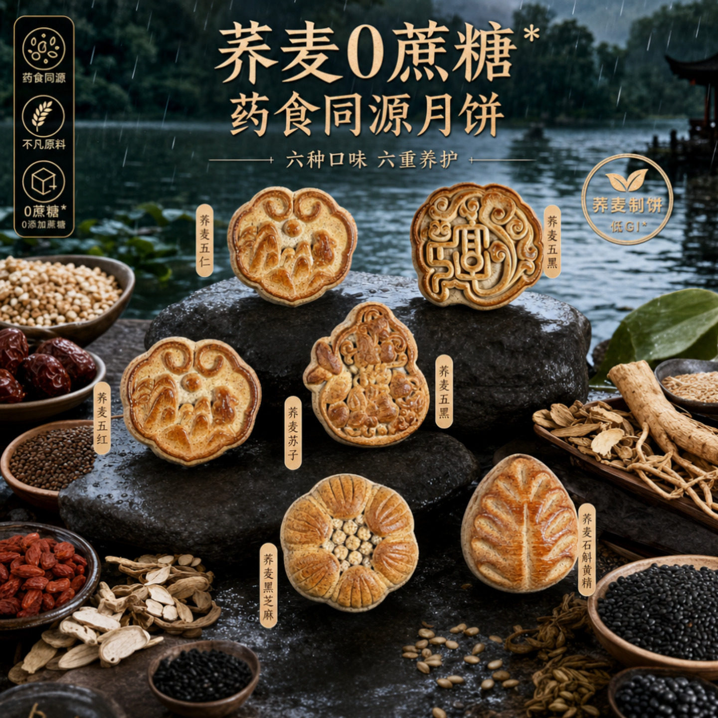 清真月饼无蔗糖荞麦五仁药食糖醇