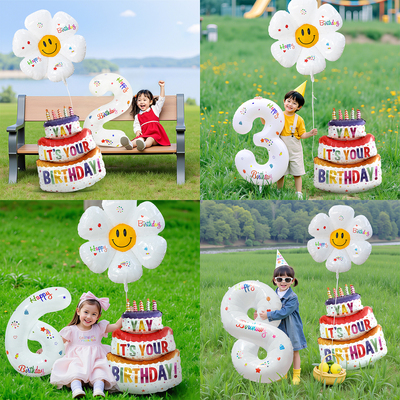 数字气球男孩女宝宝生日布置装饰