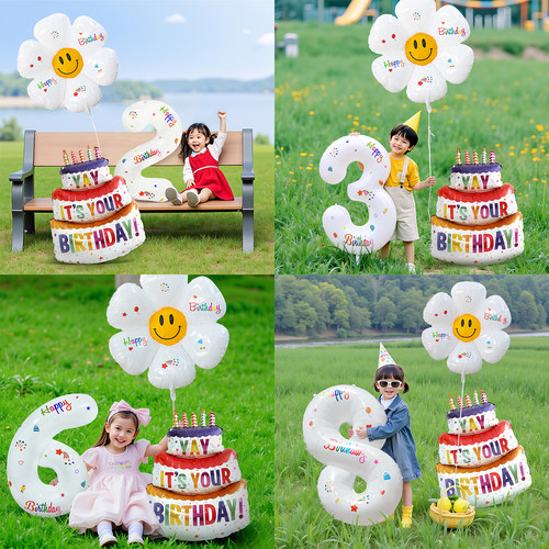 数字气球男孩女宝宝生日布置装饰