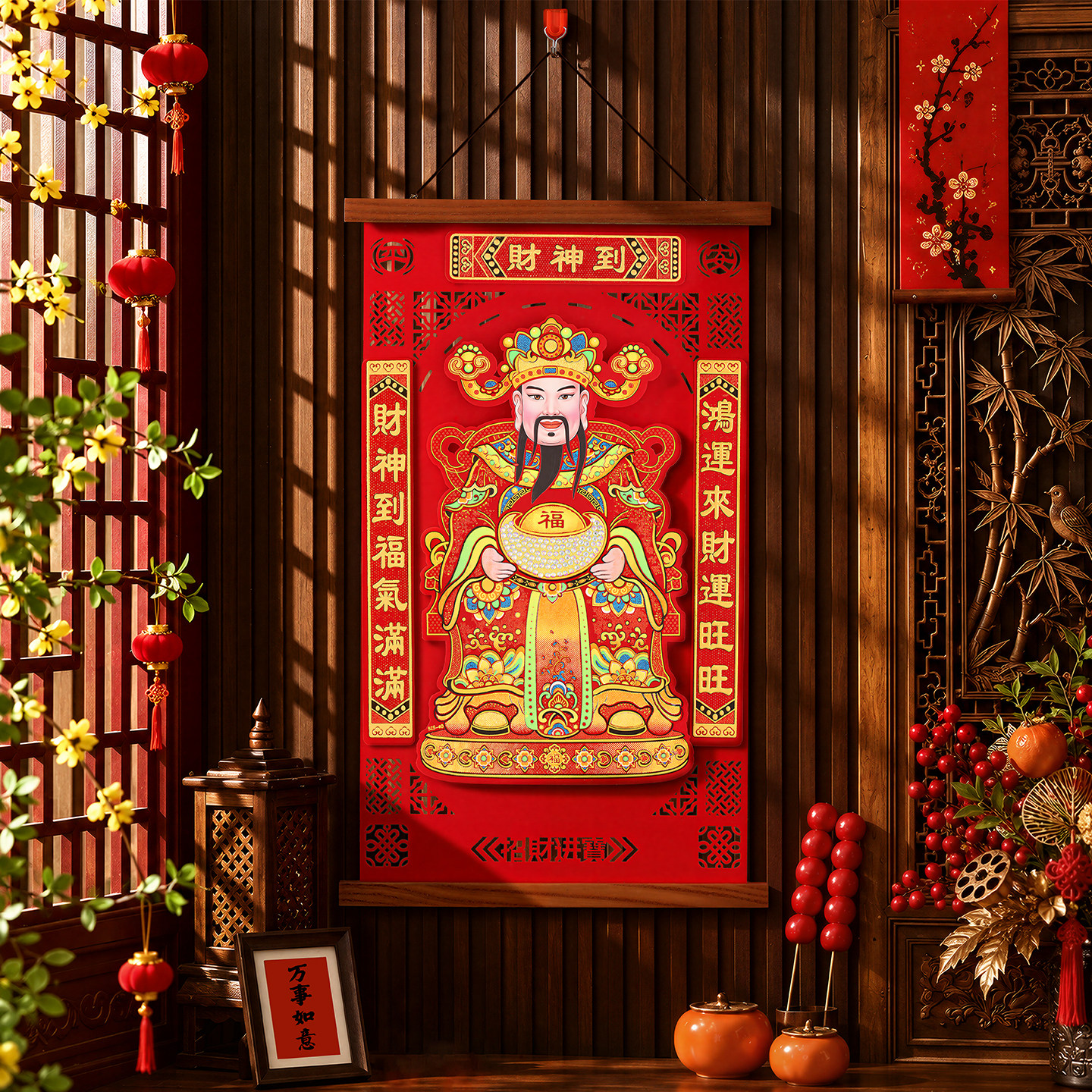 2027新年春节立体财神爷装饰画