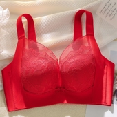 调整型内衣女小胸聚拢厚杯收副乳防下垂无钢圈法式 蕾丝性感红文胸