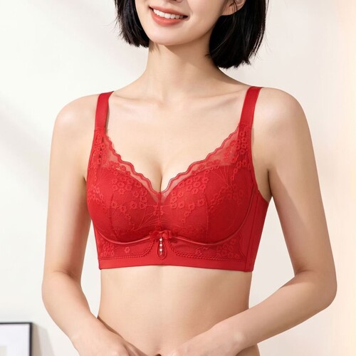复古红色小胸聚拢AB文胸无磁内衣